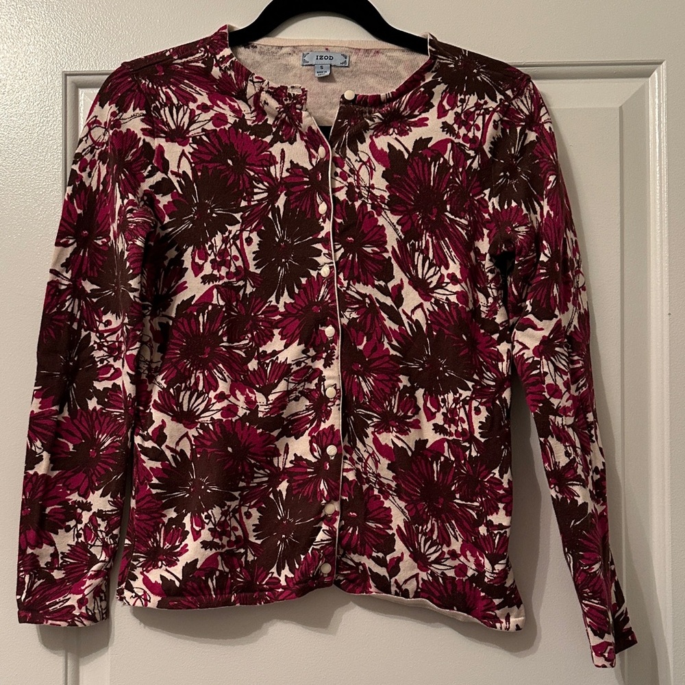 IZOD | Burgundy & Cream Floral Cardigan